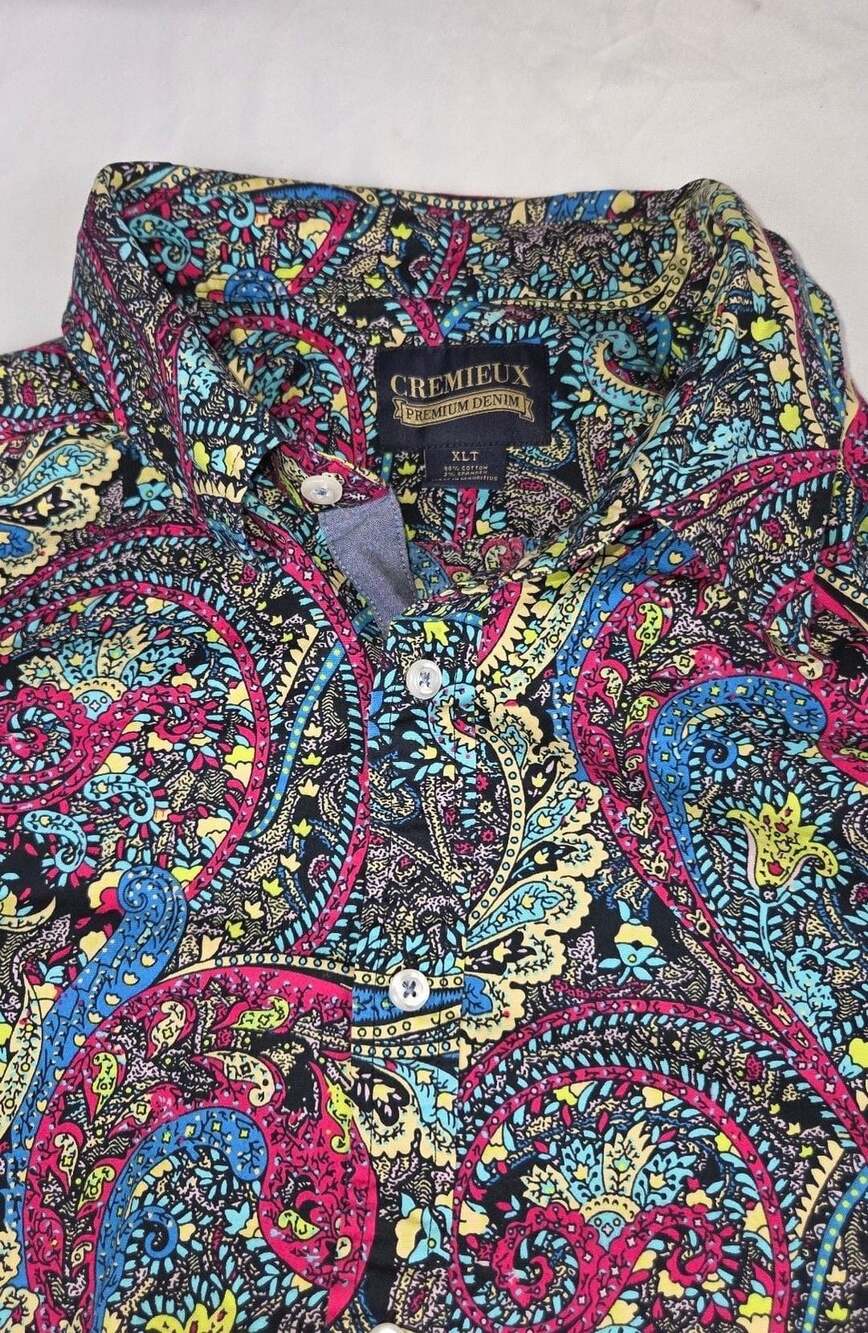 Cremieux Premium Denim Paisley Button Down Shirt Size XLT